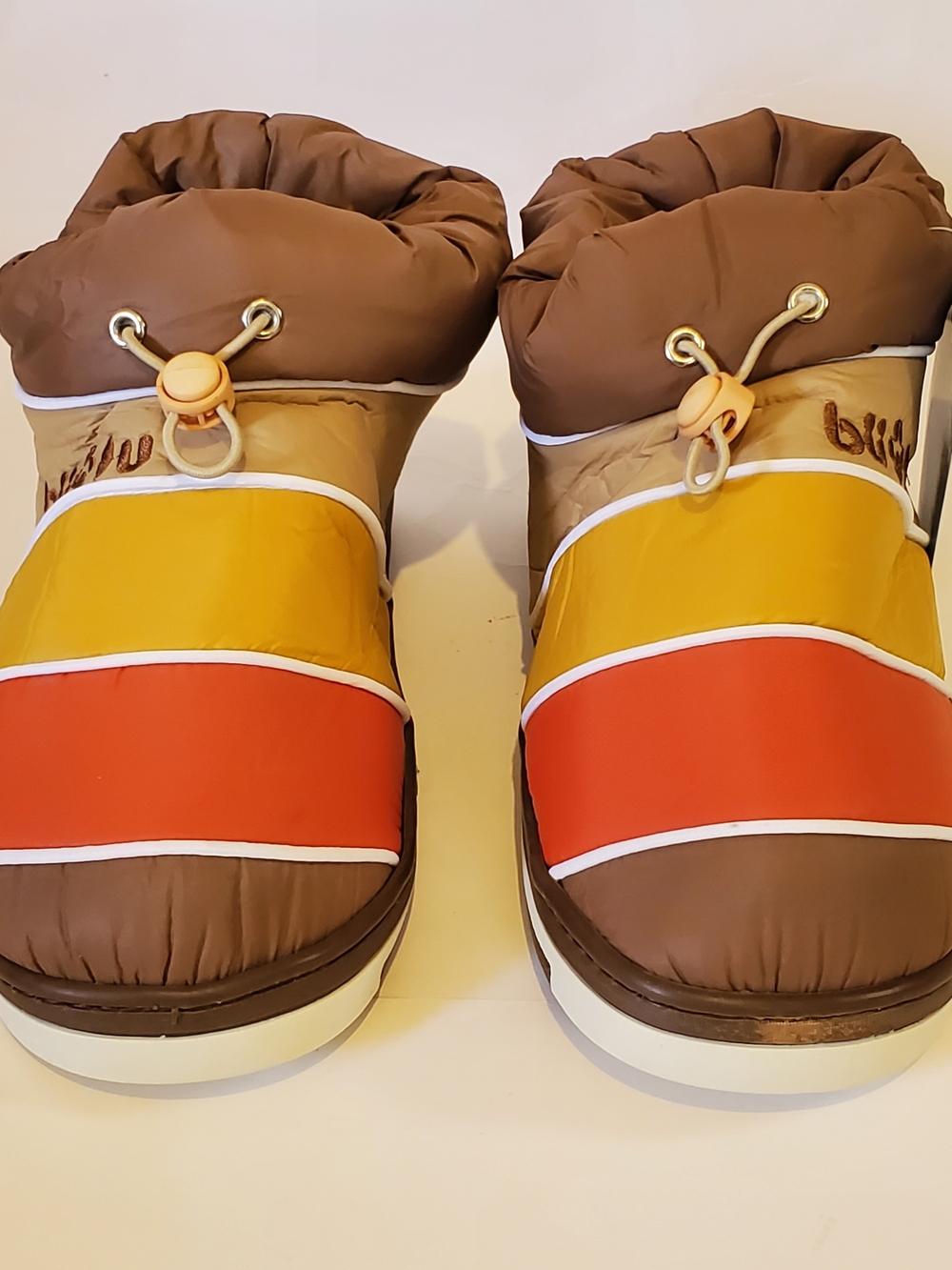 Puffer Slip-On Snow Boots - Brown, Yellow & Red  44-45